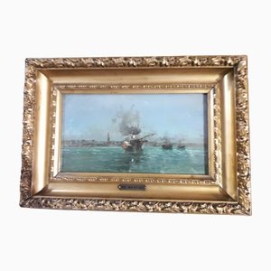 Eduardo de Martino, Seascape, 1800er, Öl an Bord, Gerahmt