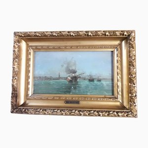 Eduardo de Martino, Seascape, 1800s, Oil on Board, Framed