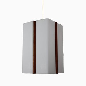 Acrylic Glass and Teak Ceiling Light attributed to Rupert Nikoll, 1950s