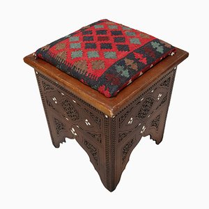 Vintage Carved Stool, Damascus, Syria, 1950s