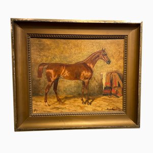 Paul Le More, Pferderennen, 1900, Öl auf Karton, Gerahmt