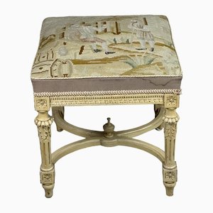 Louis XVI Style Wooden Stool with 1920s Tapestry Seat