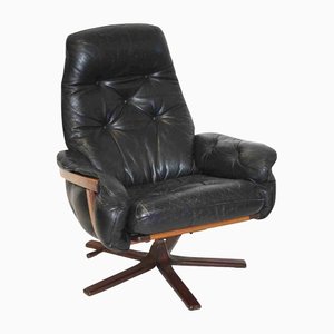 Scandinavian Mid-Century Modern Black Leather and Bentwood Swivel & Tilt Easy Chair from Göte Möbler, 1960s