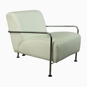 Bauhaus White Leather Lounge Chair with Tubular Chromed Frame by R T Design for Viccarbe a Colubi, 2000s