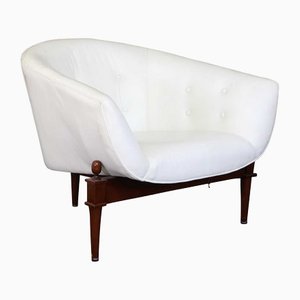 Model 2637 Mimi Armchair with Horseshoe-Shaped Seat, White Leather Upholstery & Walnut Base by Global Views, 2000s