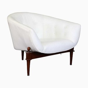 Model 2637 Mimi Armchair with Horseshoe-Shaped Seat, White Leather Upholstery & Walnut Base by Global Views, 2000s