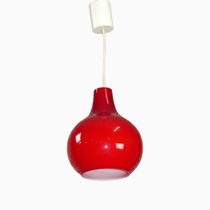 Small Red Glass Pendant Lamp, 1970s