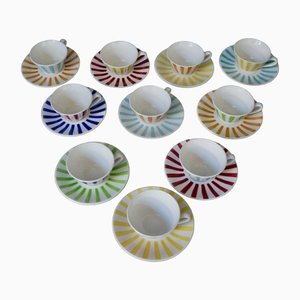 Multicolored Striped Tea Cups & Saucers, Set of 20
