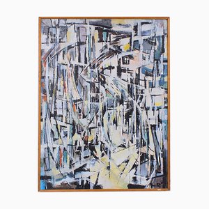 Abstrakte kubistische Komposition, 1960er, Öl auf Leinwand, gerahmt