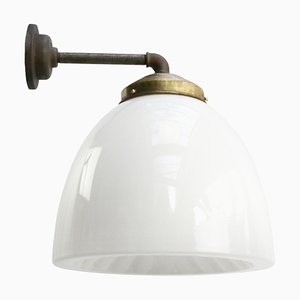 Mid-Century Wall Lights in White Opaline, Cast Iron and Brass