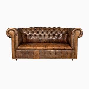 20th Century English Chesterfield Leather Sofa with Button Down Seats, 1960s