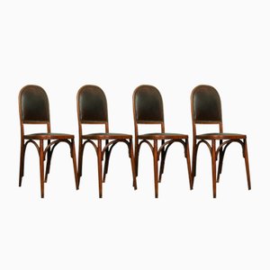 Art Nouveau Bentwood and Leather Dining Room Chairs from Fischel, 1910s, Set of 4