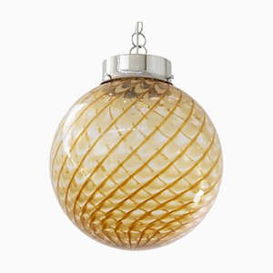 Large Amber Murano Glass Sphere Pendant Lamp with Intertwining Decoration, Italy, 1980s