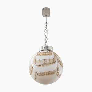 Large Striped Murano Glass Sphere Pendant Lamp, Italy, 1980s