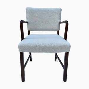 Fauteuil Boho avec Tissu Blanc Cassé de Type Agneau, 1970s