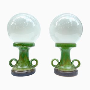 Ceramic Sphere Table Lamps, 1970s, Set of 2