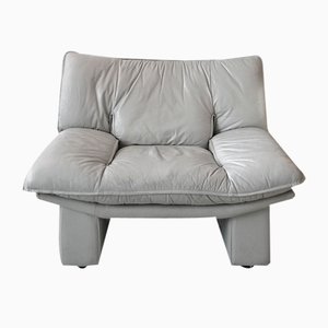 Large Postmodern Pale Grey Leather Armchair by Nicoletti Salotti, Italy, 1980s