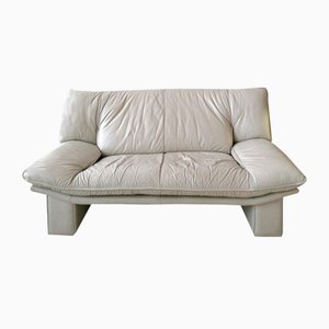 Postmodern Pale Grey Leather Sofa by Nicoletti Salotti, Italy, 1980s