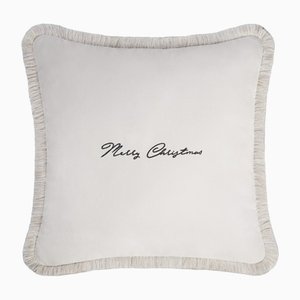 Christmas Happy Pillow in White and White from Lo Decor