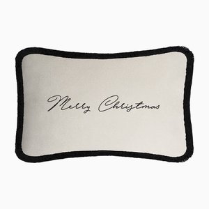 Christmas Happy Pillow in White and Black from Lo Decor