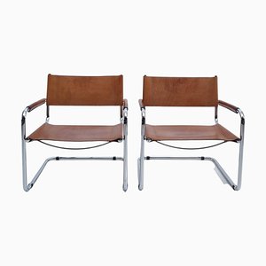 Cantilever Lounge Chairs in Leather and Chrome, 1970s, Set of 2