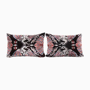 Silk and Velvet Animal Ikat Lumbar Cushion Covers, 2010s, Set of 2