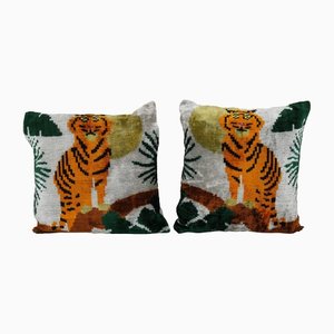 Housses de Coussin Tigre en Soie et Velours, Set de 2