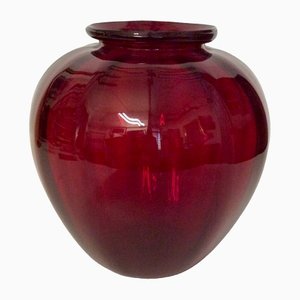 Ruby Red Blown Glass Vase from Vittorio Zecchins, Murano, 1922s