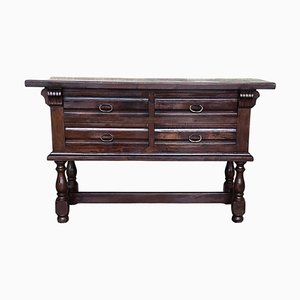 Spanish Console Chest Table with Four Carved Drawers, 1930s