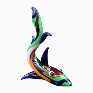 Tiburón italiano de cristal de Murano multicolor, años 60