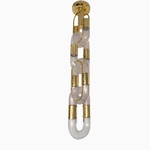 Italian Murano Glass Brass Chain Chandelier attributed to Aldo Nason for Mazzega, 1970s