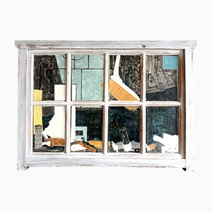 Jackie Lynd, Natura morta alla finestra, anni '70, Pittura su ceramica, con cornice