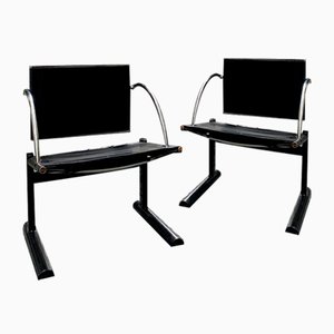 Postmodern Leather Chairs in the style of Sottsass, 1980s, Set of 2