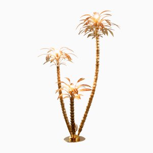 Lampada da terra dorata a forma di palma con 3 rami, Italia, anni '70