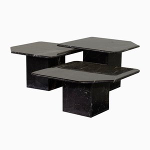 Black Carrara Marble Side Tables with Oblique Angles, Italy, 1970s, Set of 3