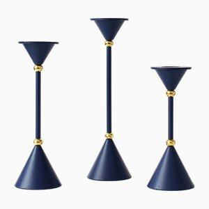 Postmoderne blaue Kerzenhalter, 1980er, 3er Set