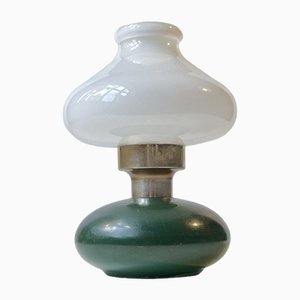 Small Vintage Swedish Opaline and Green Glass Table Lamp, 1970s