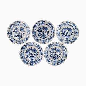 Hand-Painted Porcelai Meissen Blue Onion Lunch Plates, 1890s, Set of 5