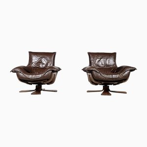 Leather and Oak Swivel Chairs by Carl Straub, Germany, 1960s