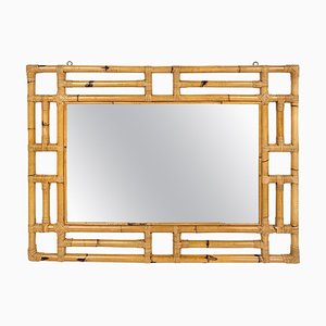 Rectangular Bamboo and Rattan Wall Mirror in the Style of Vivai del Sud, Italy, 1970s
