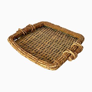 Large Rattan Tray, France, 1970s