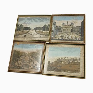 French Artist, Paris and Versailles, 18th Century, Engravings, Framed, Set of 4