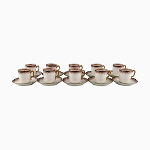 Mocha Cups with Saucers in Hand-Painted Porcelain from Limoges, France, 1930s, Set of 20