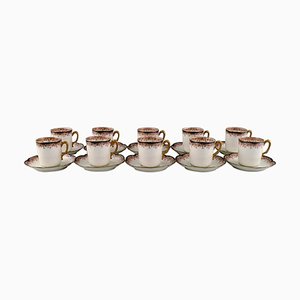 Tasses à Moka avec Soucoupes en Porcelaine Peinte à la Main de Limoges, France, 1930s, Set de 20