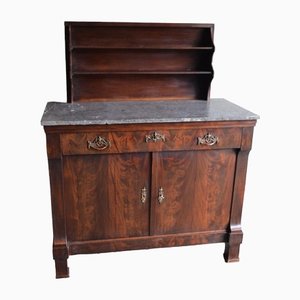 Buffet Pliant Empire Antique en Acajou avec Plateau en Marbre