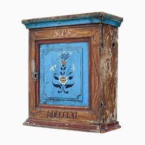 19th Century Swedish Hand-Painted Pine Wall Cupboard