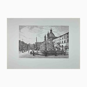 Giuseppe Malandrino, View of Piazza Navona, Etching, 1970s