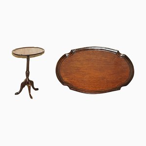 Vintage Oval Hardwood Carved Legs Pie Crust Edge Quad Lamp Side End Wine Table by Charles & Ray Eames
