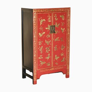 Chinese Butterfly Hand Painted Lacquered Cupboard, 1900s