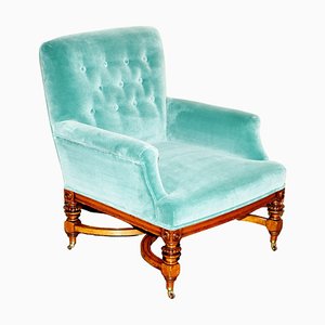 Victorian Library Armchair in Mulberry Velvet Upholstery